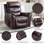 PELUMY Power Lift Recliner Chair for Elderly with Massage and Heat, Dual Motor Heavy Duty 350lbs Recliner, 8-Point Vibration & Lumbar Heating, Electric Lift Chair (Breathable Leather, Dark Brown)
