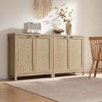 SICOTAS Rattan Cabinet Sideboard Buffet Storage Cabinet - 3 Pieces Farmhouse Boho Credenza Coffee Bar Cabinet with Rattan Decorated Doors for Kitchen Living Room - Light Oak