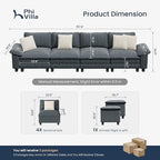 PHI VILLA Cloud Modular Couches Sets, 157.5" Sectional Sofa with Upholstered Deep Seat, 4-Seater Long Couches for Living Room Apartment, Chenille Fabric, Dark Cyan