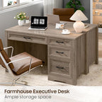 Vabches Farmhouse Executive Desk with Storage and Ample File Drawer, Rustic Large Home Writing Desk for Bedroom, Grey