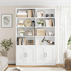 FACBOTALL Bookshelf and Bookcase with Doors, 6 Tier Double Wide Large Bookshelves, Open Display Shelves, 73'' Tall Bookshelf with Storage Cabinets for Home Office, Living Room, Library, White
