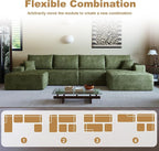 136" Sectional Couches for Living Room Modern Modular Sofa with L-Shape Couchs Upholstered Boneless Couch Deep Seat Sectional Couch with Chaise (Green, Right Facing Chaise+3Seaters+Ottoman)
