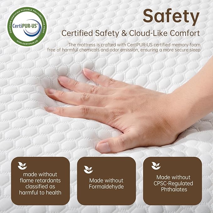 TFD Twin XL Memory Foam Mattress New Version Cool Gel Infused Medium Firm Zoned Pressure Relief for Cooling Sleep Fiberglass Free CertiPUR-US Certified Washable Removable Cover 5 Inch(White)