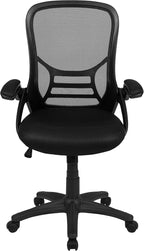 Flash Furniture Porter High Back Black Mesh Ergonomic Swivel Office Chair with Black Frame and Flip-up Arms