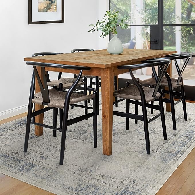 RUGGABLE Washable Vintage Area Rug – Kamran Blue Quartz 6x9, Stain-Resistant, Non-Slip – Medium Machine Washable Rugs for Living Room, Bedroom, Hallway, Entryway & Office–with Standard Pad