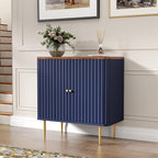 HLR Sideboard Buffet Cabinet with Fluted Texture, Blue Accent Cabinet with 2 Doors, Modern Credenza Storage for Kitchen Living Room, Entryway (Blue, 1 Piece)