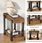 Tribesigns Narrow End Table Set of 2, 2-Tier Farmhouse Side Table with Storage Shelf for Living Room, Rectangular Night Stand and Bedside Tables for Bedroom, Brown