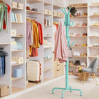 Simple Houseware Standing Coat and Hat Hanger Organizer Rack, 12 Hooks, Turquoise