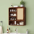 Wall Bathroom Cabinet with Flax Sliding Door, Wood Medicine Cabinet with Adjustable Shelf, Hanging Cabinet for Bathroom, Livingroom (Walnut1)