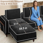 146" 4 Seater Cloud Couch with 2 Ottoman,Modular Sectional U Shaped Sofa with Armrests Wooden Legs,Oversized Deep Seat Comfy Thicked Cushion Upholstered Sofa for Living Room Bedroom,Black