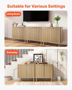 VEVOR Fluted Cabinet, Buffet Cabinet with 2-Tier Storage, Coffee Bar Cabinet with Adjustable Shelves, Sideboard Buffet for Hallway, Entryway, Living Room, or Kitchen, Oak