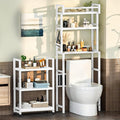 Recaceik 6-Tier Over The Toilet Storage Shelf with Cart, Freestanding Above Toilet Shelf Rack, Farmhouse Bathroom Organizer Shelves, Space Saver (White)