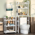 Recaceik 6-Tier Over The Toilet Storage Shelf with Cart, Freestanding Above Toilet Shelf Rack, Farmhouse Bathroom Organizer Shelves, Space Saver (White)