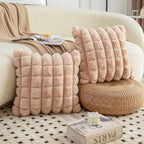 Neelvin Camel Faux Fur Cozy Soft Plaid Decorative Throw Pillow Covers 26x26 inch Set of 2,Velvet Pillowcase Cushion Case for Sofa Couch