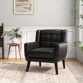 Accent Chair, Mid-Century Modern PU Leather Chairs with Arms for Living Room, Comfy Upholstered Club Single Sofa Armchair for Bedroom Waiting Room with Solid Wood Frame（Leather Black, Set of 1)