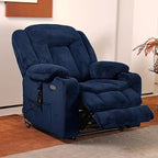 EONIX Lay Flat Power Lift Recliner Chair with Heat and Massage, Dual Motor Electric Lift Chair for Elderly for Postoperative Recovery, 400lbs Heavy Duty, Cup Holders, Lumbar Pillow, Navy Blue