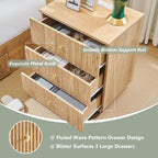 Fluted Night Stand with Charging Station, 21.65" Nightstand with Drawer, 3 Drawer Dresser for Bedroom, Morden End Table Bedside Table Chests of Drawers for Bedroom, Living Room, Natural