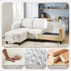 Sectional Sofa and Couches for Living Room, 78'' Beige 3 Seat L-Shaped Couch with Movable Ottoman, Comfy Linen Convertible Sectionals Sofas with Chaise for Apartment, Office, Small Space