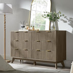 T4TREAM Fluted 6 Drawers Dresser, 54" Wide Modern Chest of Drawers, Curved Profile Design, Dresser TV Stand, Wood Drawer Organizer for Bedroom, Living Room, Hallway, Grey Alder