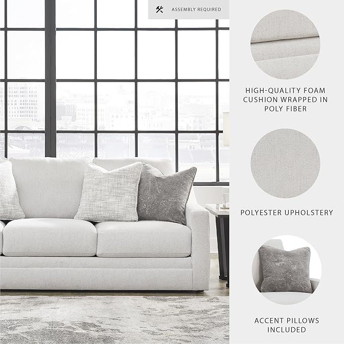 Signature Design by Ashley Maitelynn Contemporary Sofa with Accent Pillows, Reversible Cushions and Sloped Arms, Light Gray