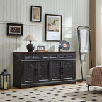 63" Black Buffet Sideboard Cabinet with 4 Doors and 3 Drawers, Modern Farmhouse Kitchen Storage Cabinet, Coffee Bar Cabinet with Adjustable Shelves, Kitchen Living Room Storage, Dining Room