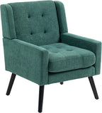 Mid-Century Modern Accent Chair, Plush Linen Fabric with Button Tufted High Back & 5" Thick Cushion, High Comfort Reading Chair for Living Room, Bedroom, Office (Green)