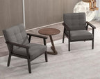 Modern Accent Chair with Wooden Table, Upholstered Linen Fabric Leisure Chair Comfy Side Chair with Backrest Button and Arm Rest for Living Room Bedroom Reading(Gray)