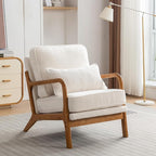Mid-Century Accent Chair,Sherpa Fabric Lounge Chair with Wide Armrest,Sherpa Fabric Armchair with Lumbar Pillow & Solid Wood Frame for Living Room, Bedroom, Balcony(White)