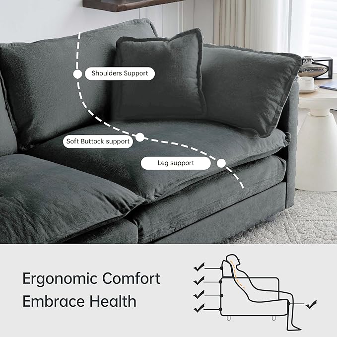 Modular Sectional Sofa, 146.5 Inch I-Shaped Cloud Sofa with Deep Seat Chenille Sofa with Cushions, Four Seater Sectional Sofa for Living Room Apartment,Gray