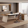 Tribesigns 78.7" L-Shaped Executive Desk, Modern Office Desk with 55.1" Storage Cabinet, Large Computer Table with Drawers and Shelves, Business Furniture Workstation for Home Office, Brown & White