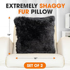 Cheer Collection Throw Pillows for Couch and Bed, Soft Shaggy Throw Pillows with Inserts Included, Cozy Long Hair Faux Fur Pillows - Set of 2-18" x 18" - Black