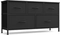 SONGMICS Dresser for Bedroom, Chest of Drawers, TV Stand, Steel, MDF, 5 Non-Woven Fabric Drawers, Storage Organizer Unit, Closet, Entryway, Ink Black and Ebony Black ULGS322B01S