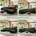 Belffin Large Modular Sectional Sofa with Double Deep Chaise and Loveseat, Corduroy U Shaped Couch with 9" Soft Dual-Layer 9 Seats Cushion for Living Room, Apartment, Green