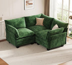KKL Modular Sectional Sofa, V-Shaped 3 Seater Cloud Couch with Ottoman, Chenille Modern Sectional Couches for Living Room, Apartment Green