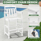 HDPE Outdoor Patio Tall Bar Chair, All-Weather Bar Height Balcony Adirondack Stools for Bistro, Garden, Backyard, Deck | White
