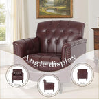 Pia Ricco Modern Tufted Accent Chair, Single Faux Leather Armchair with Nailhead Trim & Wood Legs, Comfortable Upholstered Seat for Living Room, Office - Wine Red