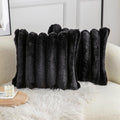 Neelvin Black Faux Fur Cozy Soft Striped Decorative Throw Pillow Covers 26x26 inch Set of 2,Velvet Pillowcase Cushion Case for Sofa Couch