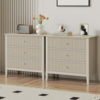 RoyalCraft Large 3 Drawer Dresser Set of 2, Fluted Wood Drawers for Bedroom, Modern Painted 30 inch Wide Nightstand for Bedroom, Entryway, Beige