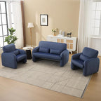 Corduroy Accent Living Room Sets, Modern Upholstered Love Seat with 2 Accent Chairs, Wide Comfy Leisure Chair Sets for Bedroom, Office, Blue