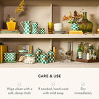 MACKENZIE-CHILDS Medium Kitchen Canister, Decorative Glass Storage Jar with Lid, Green-and-White Emerald Check