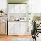 Cozy Castle 71" Tall Kitchen Hutch Cabinet with Drawers and Power Outlet, Farmhouse Pantry Storage Cabinet, Large Wood Coffee Bar Microwave Stand Cupboard for Dining Room Living Room, White