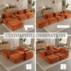 VK·LIVING 113" Cloud Sectional Couch, 61.6" Deep Seat Boneless Modular Sofa with Wide Armrests, Plush Corduroy Memory Foam Couch for Living Room, No Assembly, Orange