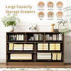 3-Piece Modern Bedroom Furniture Set, Wide 7-Drawer Dresser & 3-Drawer Nightstands Set of 2, Natural Wood Dresser and Nightstand Sets for Bedroom,Hallway, Walnut