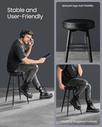 VASAGLE EKHO Collection - Bar Stools Set of 2, Counter Height Bar Stools, Kitchen Counter Stools, Mid-Century Modern Backless Counter Stools, 24.8-Inch Tall, Kitchen Island Home Bar, Ink Black