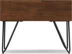 SIMPLIHOME Hunter Small Lift Top Coffee Table - 36 inch Wide Solid Walnut Veneer and Metal Industrial Cocktail Table, Living Room Table with Hidden Storage, 2 Cubbies, and Hairpin Legs