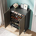 Tribesigns Shoe Cabinet with Doors, 7-Tier Shoe Storage Cabinet with Adjustable Shelves, Wooden Shoes Rack Shoe Storage Organizer for Entryway, Hallway, Closet, Living Room, Gray