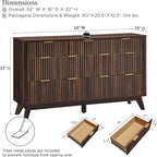 T4TREAM Fluted 7 Drawers Dresser, 54" Wide Modern Chest of Drawers, Curved Profile Design, Dresser TV Stand, Wood Drawer Organizer for Bedroom, Living Room, Hallway, Dark Walnut