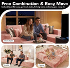 106" Cloud Sectional Couch with L-Shape Chaise & Ottoman, No Assembly Modular Sofa, Deep Seat Plush Corduroy Boneless Couched for Living Room (Pink Plush Corduroy, Right Facing Chaise with Ottoman)