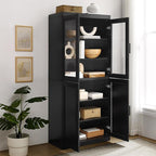 Crosley Furniture Essen Glass Door China Hutch Kitchen Pantry Storage Cabinet with Doors and Shelves, Black