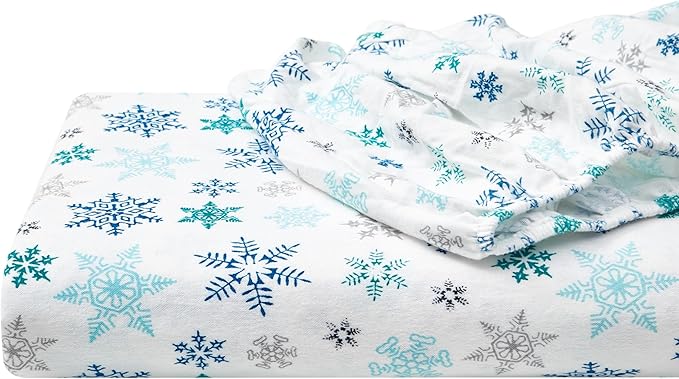 Eddie Bauer - Twin Sheets, Cotton Flannel Bedding Set, Brushed For Extra Softness, Cozy Home Decor (Tossed Snowflake, Twin)